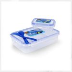 RARE-ZONE Lock & Seal Lunch Box, Plastic Lunch Box for Office, School, Kitchen. (900ml+125ml) Containers with 2 Folk Spoon, 2 Containers Lunch Box (Blue)