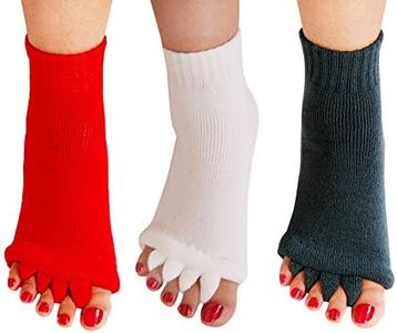 Yoga Sports GYM Five Toe Separator Socks Alignment Pain Health Massage Socks, Prevent Foot Cramps, One Pair, 3pairs(white/Red/Grey), One size