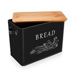 HaWare Bread Box, Metal Bread Bin with Bamboo Lid for Kitchen Countertop, Large Bread Storage Container, 13" x 9.8" x 7.1" Loaves Holder, Fresh Keeper, Modern Farmhouse Kitchen Decor Organizer -Black