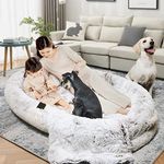 Human Dog Bed for Adult,Camas para Perros Giant Dog Beds for Humans Size Fits Adult Kids Pets,Nap Bed Adult for Fireplace Bedroom Video Sitting Room Fireplace Office Camp, Gray Blanket Pillow