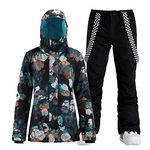 GSOU SNOW Women's Ski Jacket and Pants Waterproof Windproof Snowsuit Snowboarding Coat Insulated Hoodie Warm Winter Black Rose
