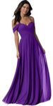 Bridesmaid Dresses for Women Chiffon Formal Gowns Cold Shoulder A Line Long Lace Up Prom Party Dress, Purple, 8