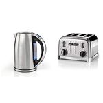 Cuisinart Signature Collection Multi-Temp Jug Kettle | 1.7L Capacity | Stainless Steel | CPK17BPU & Signature Collection 4 Slot Toaster | Stainless Steel | CPT180BPU