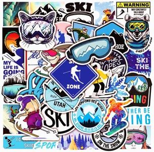 Winter Skiing Stickers Pack - 50 Colorful Ski Cartoon Stickers for Flasks, Laptops, Water Bottles, Cute Aesthetic Vinyl Waterproof Graffiti Decals for Kids, Teen Girls, Adults