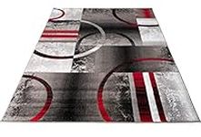 LaDole Rugs Red Grey Geometric Modern Minimalist Abstract Area Rug for Living Room, Bedroom, Hallway, Dining Area | 8x10 (7'10" x 10'5")