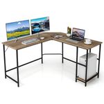 COSTWAY L-Shaped Computer Desk, Large 2-Person Corner Writing Workstation PC Laptop Table, Wooden Metal Frame Home Office Work Study Gaming Desk (Natural, 138 x 138 x 75cm)