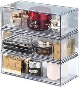 Uandhome Stackable Storage Drawers,3 Pack Clear Plastic Organizers Bins for Makeup Palettes, Cosmetics, and Beauty Supplies,Ideal for Vanity, Bathroom,Pantry,Desk,Office Organization