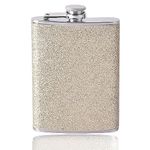 KIPTVO 8oz Stainless Steel Hip Flask, Hip Flasks for Women, Flask with Glitter, Portable Flask, for Climbing Camping Barbecue Bar Party Drinker, Climbing, Camping (Gold)