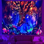 Blacklight Forest Tapestry for Bedroom Tree of Life Tapestry Aesthetic Wall Hanging UV Reactive Mushroom Plant Tapestries Glow in the Dark Posters Room Decor for Men Dorm Living Room 51 X 60 Inches