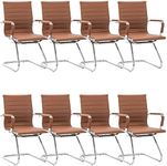 DM Furniture Office Desk Chair Set of 8,No Wheels PU Leather Computer Chairs Mid Back Guest Chairs with Seld Base for School/Reception/Conference/Waiting Room,Cafe