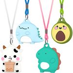 Ensfomte Air tag. Holder Kids Necklace with Adjustable Length, Cute Cartoon Airtags 4 Pack Soft Silicone Skin-Friendly Apple Case for Key Ring, Screen Protector, Airtag colourful