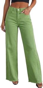 Sidefeel Women's Wide Leg Jeans High Waisted Stretchy Straight Leg Spring Summer Denim Pants Size 8 Smoke Green