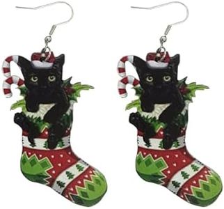 Cat Earrings for Women Christmas Stockings Cat Earrings for Girls Christmas Black Cat Dangle Earrings for Pet Lover Cute Cartoon Earrings for Birthday Party Thanksgiving Halloween Christmas Jewelry Gifts, Metal, No Gemstone
