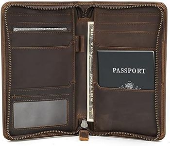 Polare Full Grain Leather Passport Holder Cover Case for Men RFID Blocking Travel Wallet Holds 4 Passports, Dark Brown, Large, Retro