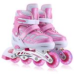 Kids Inline Skates for Girls Boys Beginners Adjustable, All 8 Wheels Illuminating. (Pink, Medium (2-5))