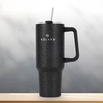 SOLARA Elixir 40oz Tumbler for Hot and Cold,1200ml Insulated Tumbler with Lid, Stainless Steel Tumbler with Straw, Travel Tumbler, Coffee Mug for Office, Home, 1200ml, 40oz, Black Knight