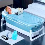 Careopeta Large Bathtub for Adults 6 Feet for Bathroom Foldable Hot and Cold Bath Tub for Adults with Temperature Control, Pillow, Drain Hole, Kids Mother and Baby Bathtub(150L×62W×50H CM, Blue)