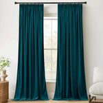 PONY DANCE Blue Blackout Velvet Curtains - 1 Pair of Thermal Blackout Curtains & Drapes Elegant Home Decor Window Treatment for Living Room/Bedroom, Pencil Pleat Curtains 52x84, Peacock Blue