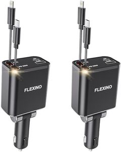 Flexino Retractable Car Charger, Car Charger for iPhone 16, USB C Car Charger Adaptor, 69W Fast Car Charger, Compact Car Phone Charger, Fit for iPhone 16/15/14/13/12, Samsung, 2 Packs, Black