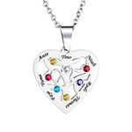 Personalised Silver Heart-Shaped Tree of Life Necklace Zircon Birthstone Pendant for Women/Mum/Grandma Engrave 2-7 Name Customised Necklace for Families/Friends/Girlfriend