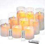 LTETTES LED Battery Operated Flameless Flickering Acrylic Fiber Glass Pillar 4”,5”,6”x3” Set of 9 Candles with Remote Control & Timer for Home Decoration, Festive, Anniversary, Ideal for Gifting (White)