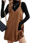 MakeMeChic Women's Casual V Neck Overall Dress Short Pinafore Dress Brown XS