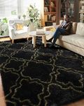 PAGISOFE 6x9 Fluffy Geometric Large Living Room Area Rug,Fuzzy Shag Shaggy Black Bedroom Carpet Soft Plush Rugs for Room Decor Indoor Modern Rug for Living Room Decor Dorm Kid Playroom Black and Gold