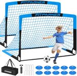 FITPARNER Kids Soccer Goals for Backyard Set - 2 Set of 5X3.6 ft Soccer Nets for Kids Age 3-14,Portable Pop Up Soccer Training Equipment Kit with Soccer Ball,Cones for Toddler Youth Outdoor