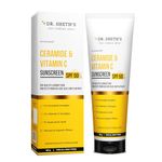 Dr. Sheth's Ceramide & Vitamin C Sunscreen SPF 50+ PA++++ |In-Vivo Tested | For Healthy & Bright Skin | Lightweight & Non Greasy | For UVA/UVB & Blue Light & IR Protection | No white cast | For All Skin Types | For Men & Women | 125 g