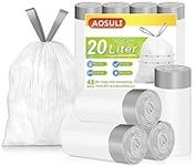 Bin Bags 20L with Drawstring Tie Handle,AOSULI White Bin Liners/Strong Trash Bags