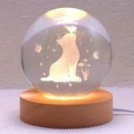 Miramar Cat Crystal Ball Night Light,2.4 Inch Glass Ball Night Lamp With Woodern Base,Decorations Gifts For Men,Women,Kids,Boys,Girls,Teens (H- Cat Crystal Ball Lamp), Led