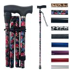 Life Healthcare Walking Stick for Women and Men, for Elderly Or Disabled, Folding Adjustable Height, Right Or Left Handed, Non-Slip Rubber Tip, Wrist Strap, Lightweight (Black Floral)