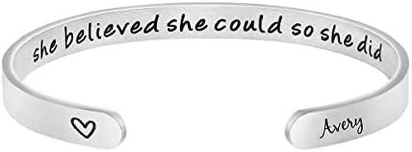 for Her Personalized Name Cuff Bangle Bracelet Engraved Mantra Jewelry Avery