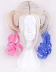 Morvally Multi-Color Ponytail Wigs for Women Halloween Party Costume Cosplay (Blonde/Pink/Blue)