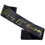 13th Birthday Sash, Black Satin Soft Official Teenager Sash with Gold Foil Letter It's My 13th Birthday Sash Decorations Gifts for Girls or Boys Happy 13th Birthday Party Favor Supplies