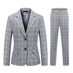 Womens 2 Piece Plaid Suits Set Business Office One Button Blazer Jacket Casual Long Sleeve Pant Suit Set, Grey 01, X-Large