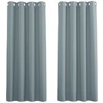 PONY DANCE Eyelet Greyish Blue Curtains - 2 Panels Bedroom Window Curtain Light Filter Vintage Home Decor Solid Draperies Sun Blocking, Energy Saving, Wide 46 inch by Drop 54 inch