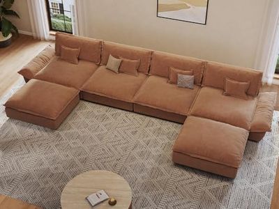 POVISON 182.7'' Oversized Modular Sectional Sofa, Extra Large Deep Seat Cloud Couch, Wide U Shaped Sectional Couch with Adjustable Backrest, Modern Comfy U-Shaped Corner Couches for Living Room, Brown