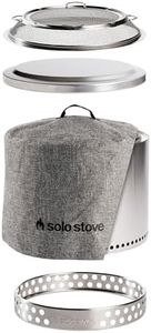 Solo Stove Bonfire Backyard Bundle 2.0 | with Bonfire Smokeless Fire Pit, Stand, Shield, Shelter, Lid, Portable for Wood Burning, Removable Ash Pan, Stainless Steel, H: 16.75in x Dia: 19.5in, 28.25lbs