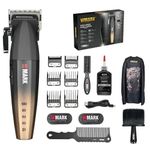 WMARK NG-2038 Ultra Premium Professional 9000 RPM 2 Speed Hair Clipper Set Zinc Alloy Body Digital Display 6 Guide Comb Taper Lever Cutting Cape Cleaning Brush Hair Brush Hair Sticker 180 min, Gold