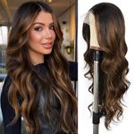 SOMIARIK Ombre Dark Brown Wavy Wig for Women, 13x4 Transparent Lace Front Long Dark Brown Wigs Middle Part Wavy Wig Natural Looking Synthetic Heat Resistant Fiber Wig for Daily Party Use 26 Inch