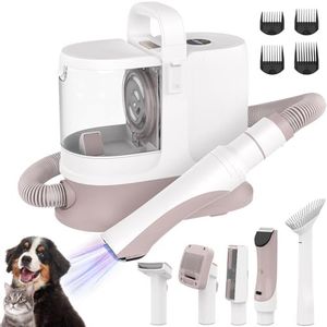 ADVWIN Pet Grooming Vacuum Kit, Dog Hair Clippers Kit, Professional Pet Grooming Tools 5 IN 1, Strong Suction, Shedding Deshedding, Clipper, Dog Brush Pet Hair Cleaning Remover for Dogs and Cats