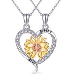 VONALA BFF Necklace for 2-Split Heart Necklace Sunflower Pendant Sister Necklace Best Friend Friendship Necklace Set of 2 Birthday Day Gifts for Her