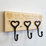 Cutncraft Designs Personalised Coat Rack Rail with 3 Heart Hooks for Jackets Children Nursery Laser Engraved - Add Your Text and Clip Arts 30 x 12cm (11.8" x 4.7")