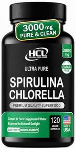Chlorella Spirulina Powder Capsules 3000 mg of BMAA Free Purest Blue Green Algae - Best Natural Detox Raw Vegan Vitamins Protein Green Superfood - Made in USA