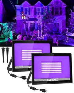 T-SUN 2 Pack 100W LED Black Lights, Blacklight Flood Light with Plug, Halloween Blacklight Outdoor, IP66 Waterproof Flood Light for Glow Party, Body Paint, Fluorescent Poster, Stage, Neon Glow