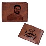 GFTBX Personalised Engraved Brown Wallet for Men with Photo for Birthday Gift (Brown)