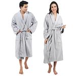 SweetNeedle Men Bathrobe 100% Cotton Terry Towel Dressing Gown Super Soft Luxury Highly Absorbent Toweling Robes with Pockets Best Gifts for Men – Light Grey