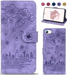 Bxithnr Funda para iPhone 7/8/ SE/ 6S, Funda Libro de Durable Cuero con Móvil Cartera y Magnético, Wallet Flip Caso Cubierta Case Carcasa con Tapa para iPhone 7/8/ SE/ 6S - Púrpura