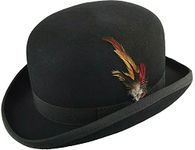 MAZ Hard Felt Bowler Hat 100% Wool Bowler Hat PVC Lining Removable Feather (X Large 61 cm)